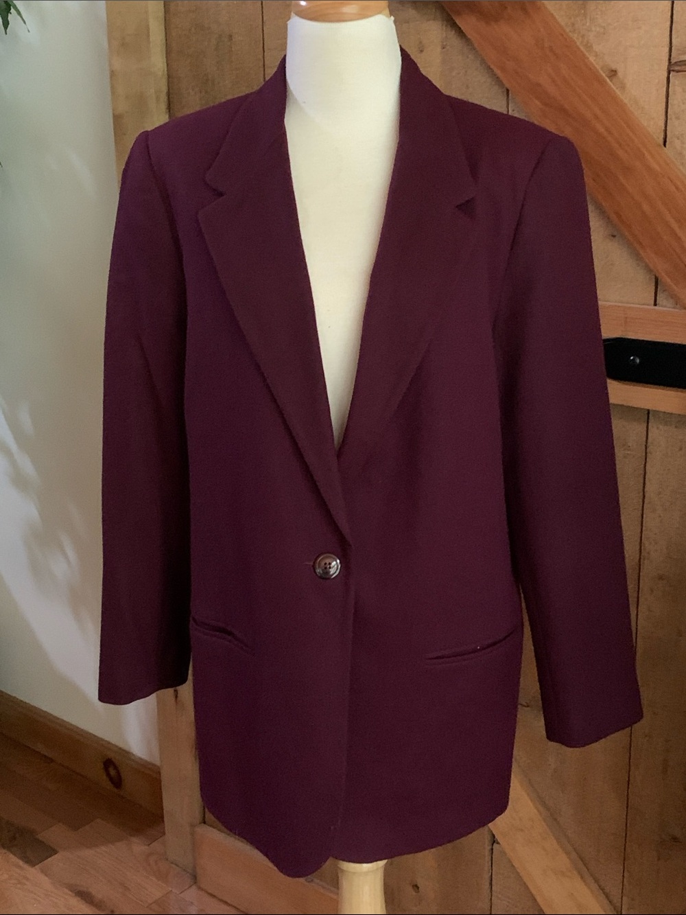 Sag Harbor Burgundy Single-Button Wool Lined Blazer Size 14